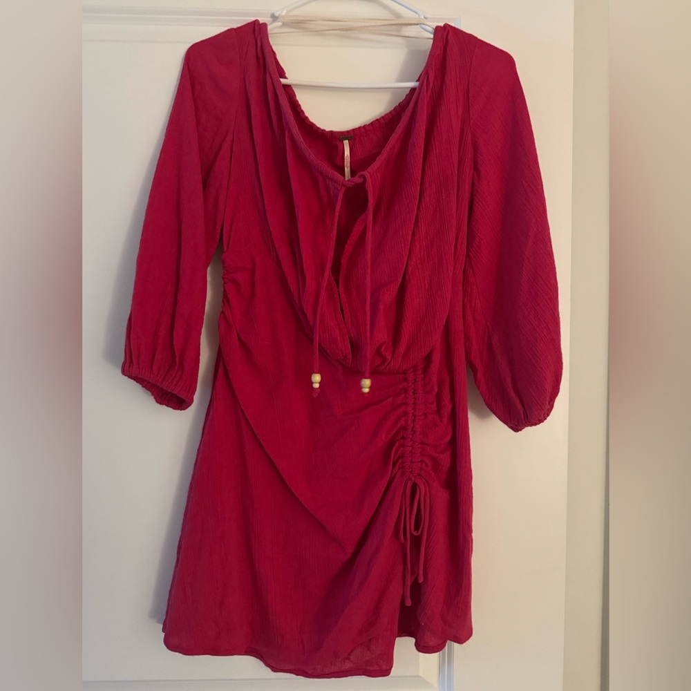 Free People Hot Pink Ruched Dress